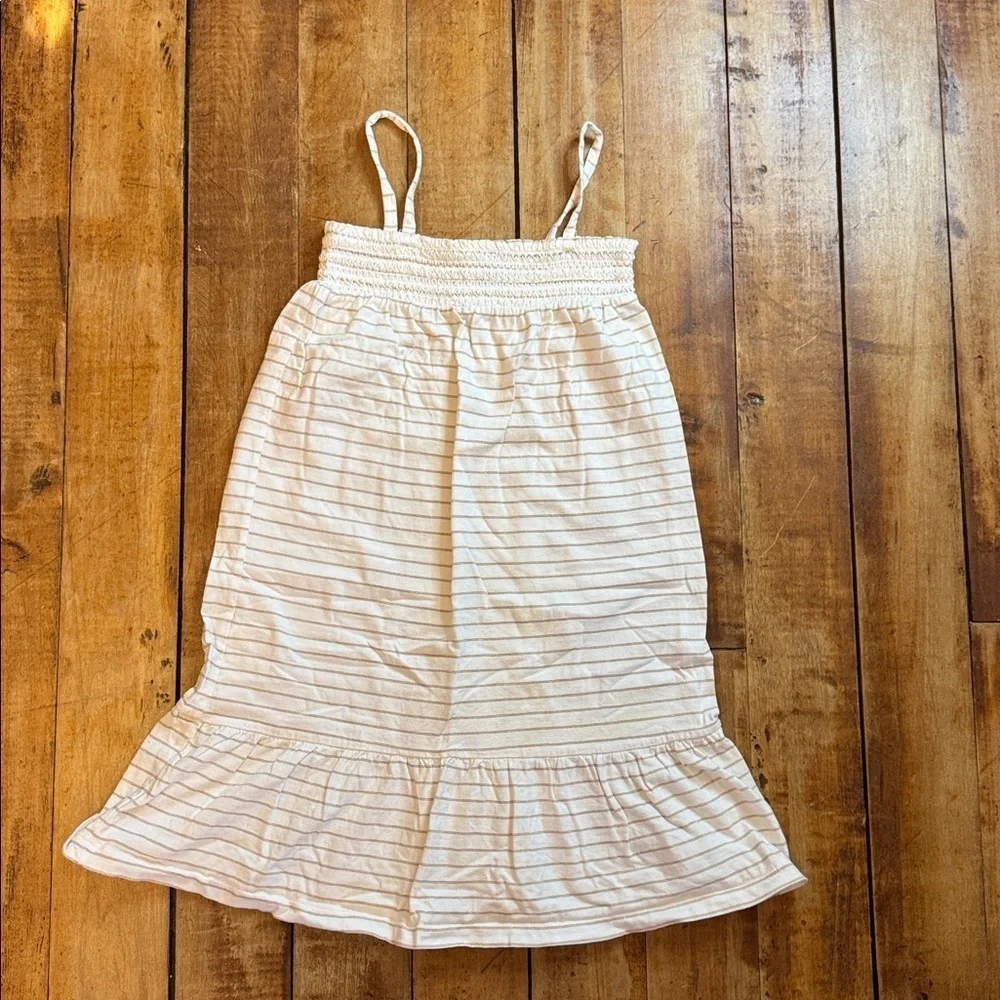 GAP cotton dress 5T white gold stripe spring summer ruched chest Easter